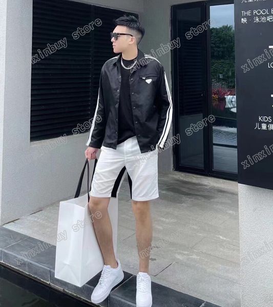 

22ss men women designers casual shirts nylon white triangle label long sleeve crew neck streetwear xinxinbuy black -xl, White;black