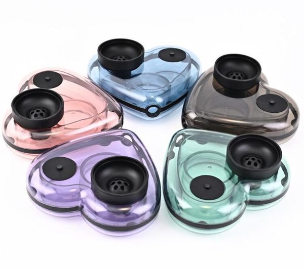 5-Farben-Set aus Acryl in Herzform, Wasserpfeife, Shisha, Wasserbong-Set, 3 Stile, zur Auswahl von Tabakpfeifen mit Schüssel, Schlauchzange, Fernbedienung, LED-Licht