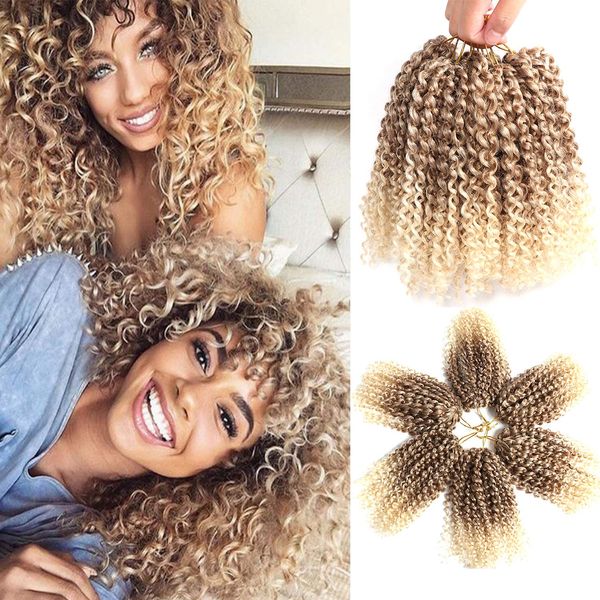 8 inç Tutku Twist Saç Kısa Marlybob Tığ işi Sentetik Ombre Örgü Saç Uzantıları Küçük Afro Kinky Kıvırcık Twist Örgü LS05