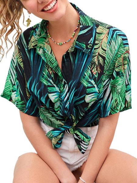 

tropical print drop shoulder blouse m9am#, White