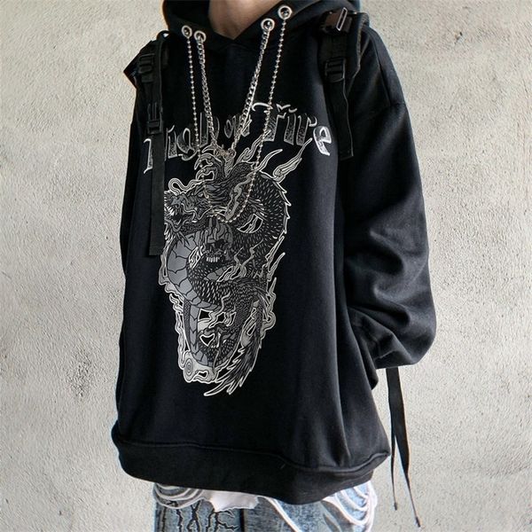 

gothic thick hoodies women clothes dragon print sweatshirts hip hop female hoodie streetwear punk devil print spring loose 201203, Black