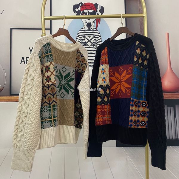 

women's knits & tees [] winter coloured jacquard fried dough twist knitted neck collar loose sweater wool, White