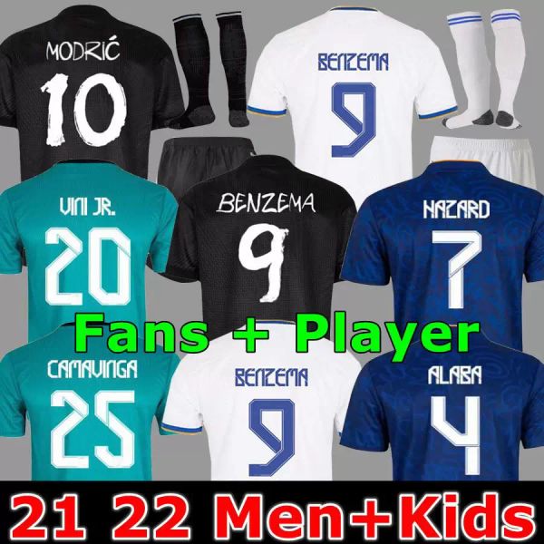 

21 22 benzema hazard soccer jerseys football shirt camavinga alaba asensio modric real madrids marcelo valverde camiseta men + kids kit 2021, Black;yellow