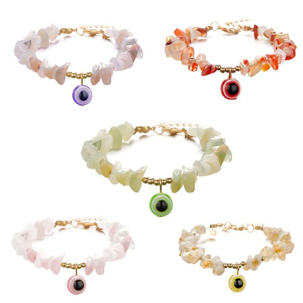 

women evil eye charm bracelets natural irregular gravel stones devil's eye bracelet bangle for girls gift fashion gold adjustable lobst, Golden;silver