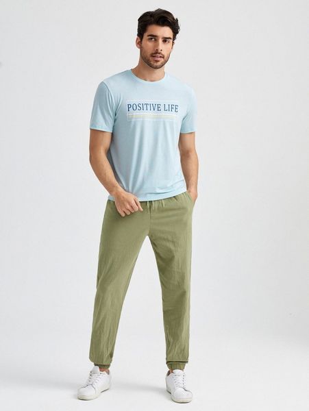 

men letter graphic tee and pants set o0yv#, Gray