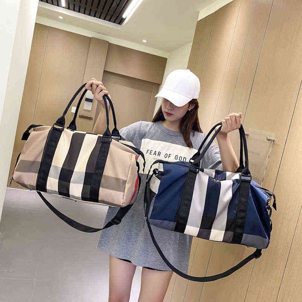 

brand design plaid travel bag oxford cloth material large-capacity portable shoulder yoga fitness sports weekend 220602
