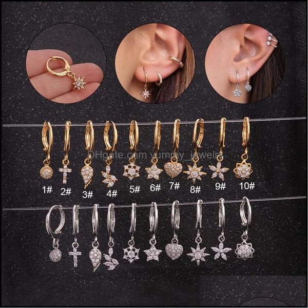 

dangle chandelier earrings jewelry 1piece heart crown moon star piercing for women circle starfish cubic zircon stud drop delivery 2021 sr, Silver