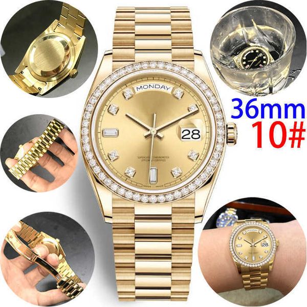 Womens Luxury Watch Waterproo Gelado Assista 36mm Mecânica Automático Automático Presidente Noble Ruby Week Mens Relógios Diamante Pulnwatches