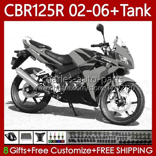 Carene OEM per HONDA CBR-125 CBR 125 R CC 02-06 Carrozzeria 124No.111 CBR 125R 125CC CBR125R Grigio nero 2002 2003 2004 05 06 CBR125RR CBR-125R 02 03 04 2005 2006 Corpo + Serbatoio