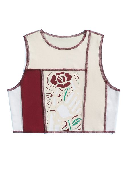 

x cassie podish floral print colorblock stitch tank g7fj#, White