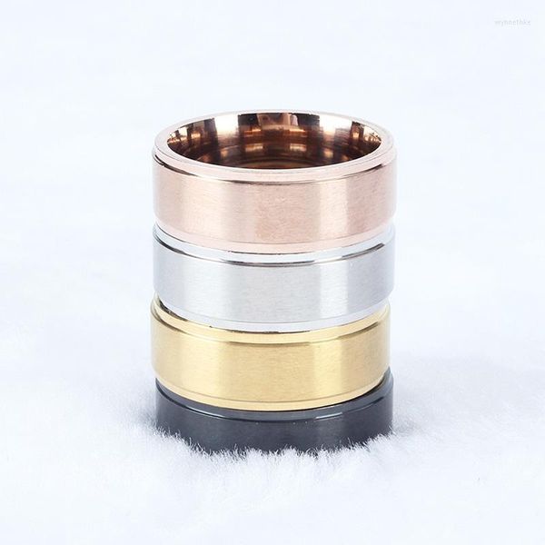 Anéis de casamento Anel de noivado amplo anel de aço inoxidável fosco de ouro prateado preto cor simples tipo geométrico para homens wynn22