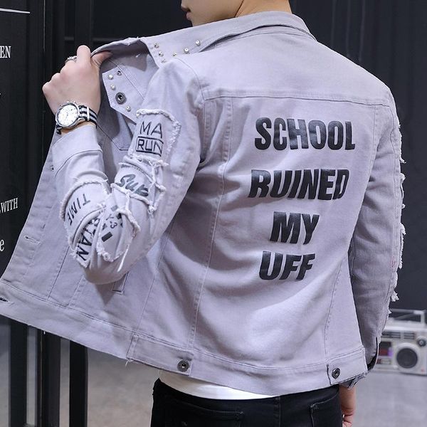 

men's jackets 2022 denim jacket coat male korean version fashion spring model broken hole brand loose tooling leisure men blazer, Black;brown