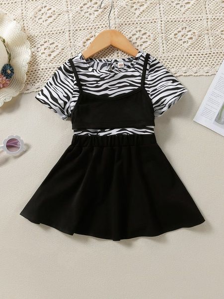 

toddler girls zebra striped tee & cami & flare skirt she, White