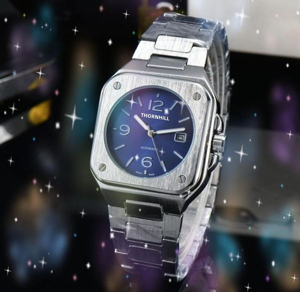 

relogio men square simple dial watch 40mm full stainless steel calendar iced out quartz military analog time chain table clock wristwatch gi, Slivery;brown