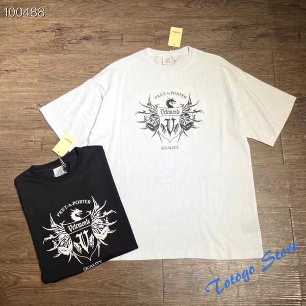 

2022 vetements t-shirt men women double badge pattern casual summer new vtm black white tee oversize cotton top, White;black