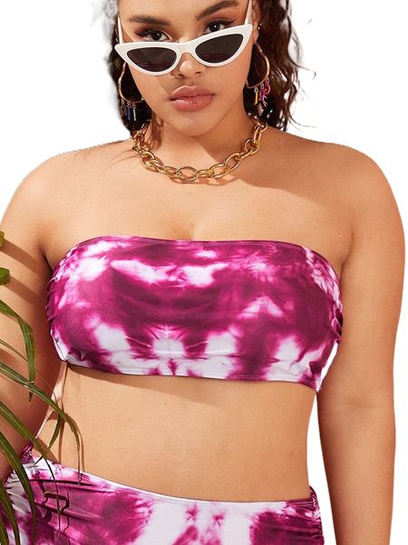 

plus tie dye bandeau bikini 985b#, Black