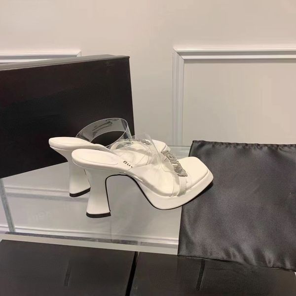 

2022 new slippers women wear summer op34 fashion temperament european style rhinestone square head transparent thick bottom with high heels, Black