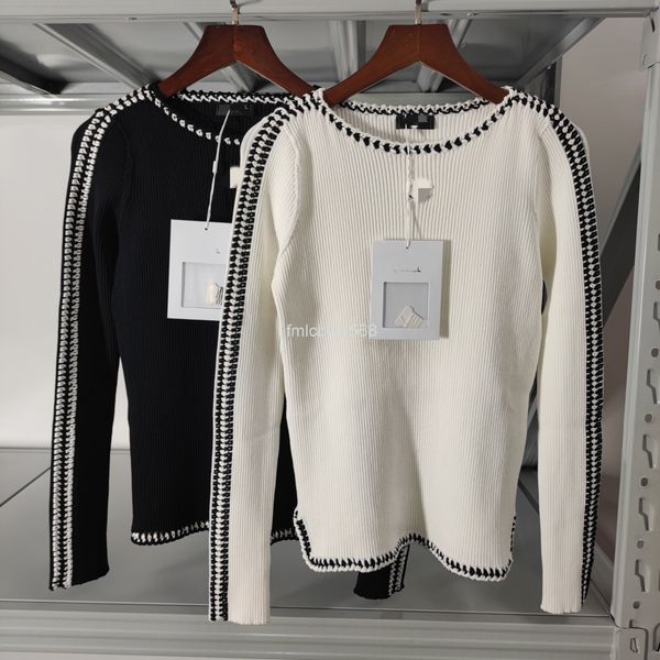 

women's sweaters spring xiaoxiang black and white edge series round neck women's sweater long sleeved fashion celebrity top, White;black