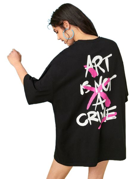 

x nope letter & brush print drop shoulder tee 23bi#, White