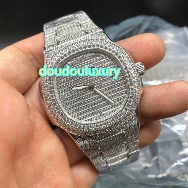

silver diamond men's watch boutique fashion popular watches hip hop rap style automatic diamond watches253g, Slivery;brown