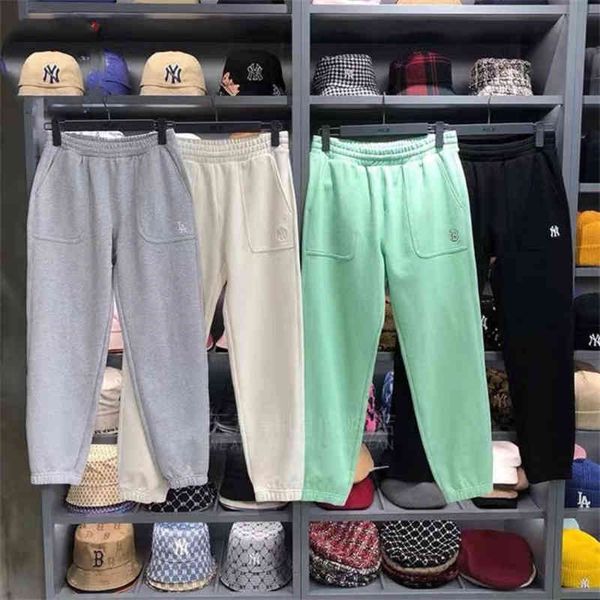 

women's pants capris mlb korea fashion men's and women's elastic waist letter ny pocket casual slim pants spring autumn p12a, Black;white