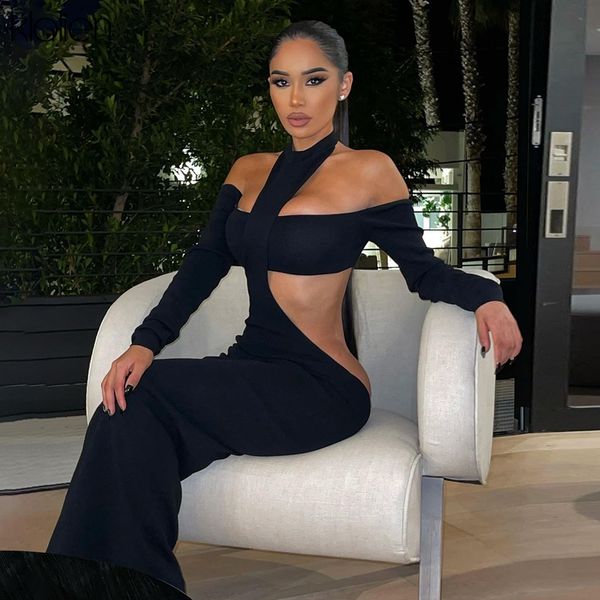 

fashion turtleneck hollow out off shoulder solid long bodycon dress for women autumn new party club night dresses, Black;gray