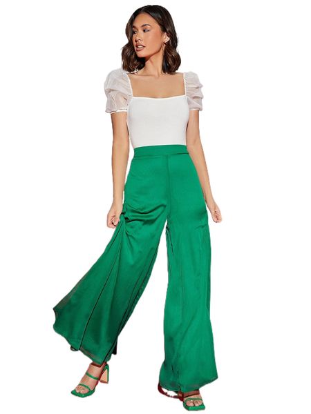 

high waist wide leg pants w5pi#, Black;white