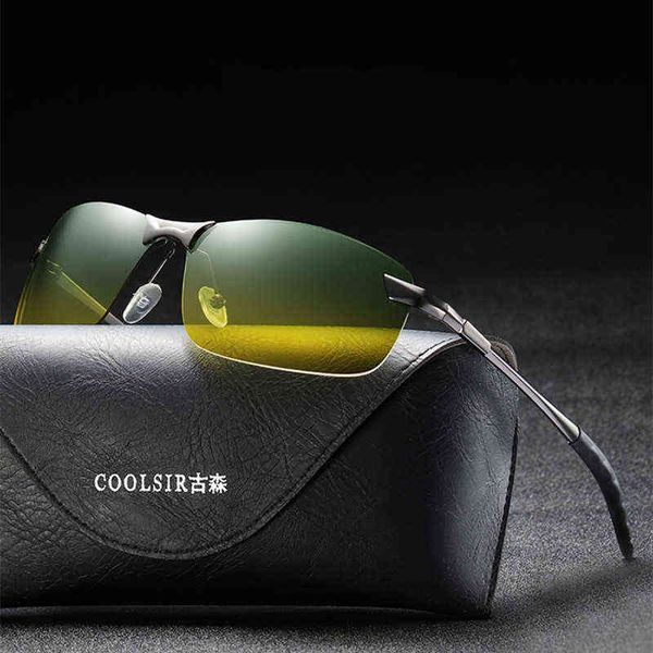 

sunglasses vintage metal day night vision men sun glasses classic square polarized for male driving eyewear uv400 220328, White;black