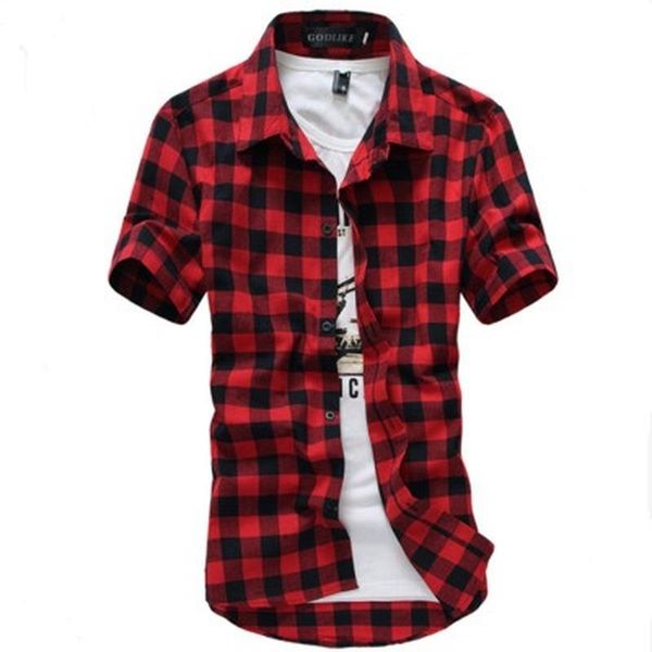 Мужские повседневные рубашки с четырьмя клетчатыми рубашкой с коротким рукавом стройной мужская мода Оптом лето плюс размер 3XL Дизайнерская одежда Menmen's Menmen's