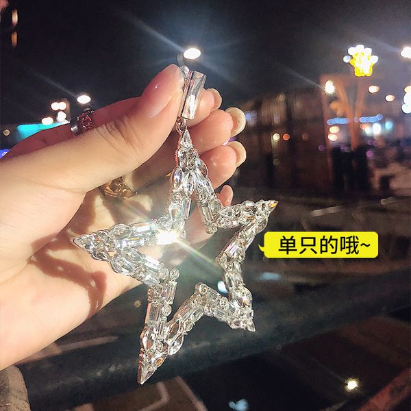 

925 silver needle european and american exaggerated five-pointed star shiny diamond-encrusted earrings personalized eardrops fashion trendin, Golden