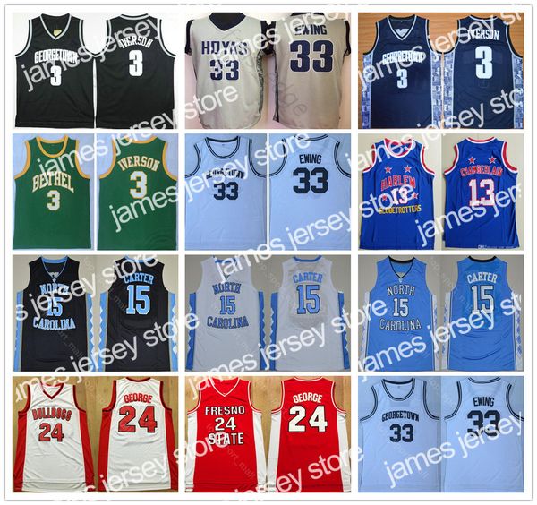 NCAA University 3 Georgetown Hoyas Allen Iverson Trikot Patrick Ewing Uniform 33 Vince Carter Paul George Wilt Chamberlain 13 College Basketball