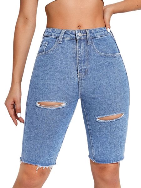 

ripped raw hem denim shorts r2mt#, White;black