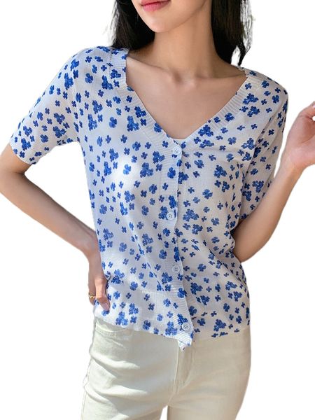 

dazy floral pattern button front cardigan 407x#, White;black