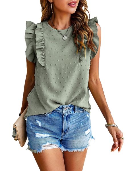 

swiss dot ruffle trim blouse b9ie#, White