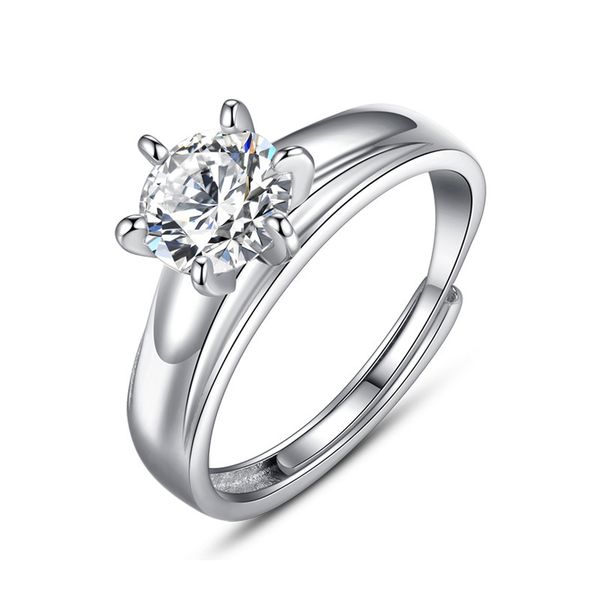 

s925 silver six claw wedding chic band rings simple opening korean zircon gift