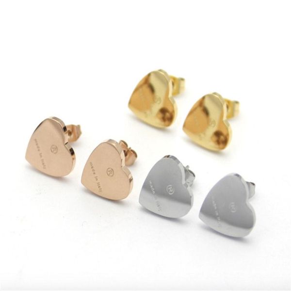 

with box big famous 316l titanium steel stud earring luxury heart shape brand women charm love earrings fashion jewelry2459, Golden;silver