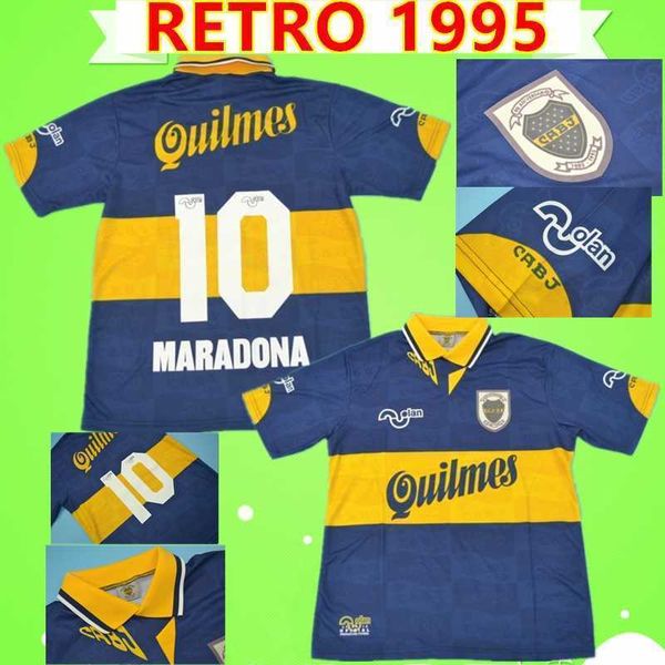 

10 maradona 1995 boca juniors retro commemorate soccer jerseys 95 vintage football shirts home blue yellow classic antique camiseta de futbo, Black;yellow
