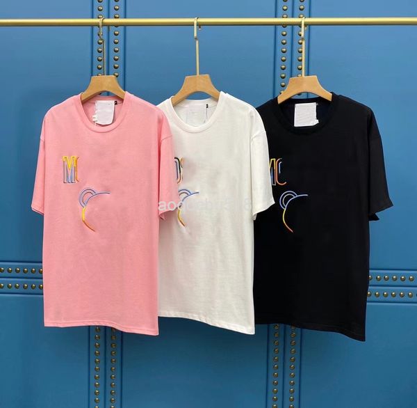 

women's t-shirt 22s spring and summer mos cartoon bear head color line letter embroidery age reduction fashion loose round neck couple, White