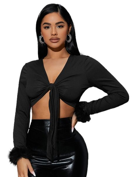 

sxy fuzzy cuff knot front crop n146#, White