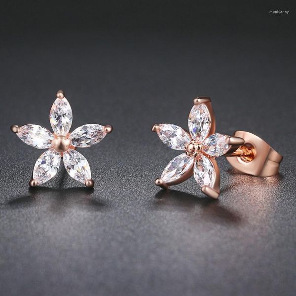 Stud Shining Piercing Flower Earring For Women Cute Rose Gold Crystal Wedding Party Accessori per ragazze Regali Gioielli di moda E007 Moni22