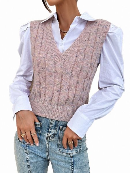 

space dye cable knit sweater vest without blouse d6wd#, White;black