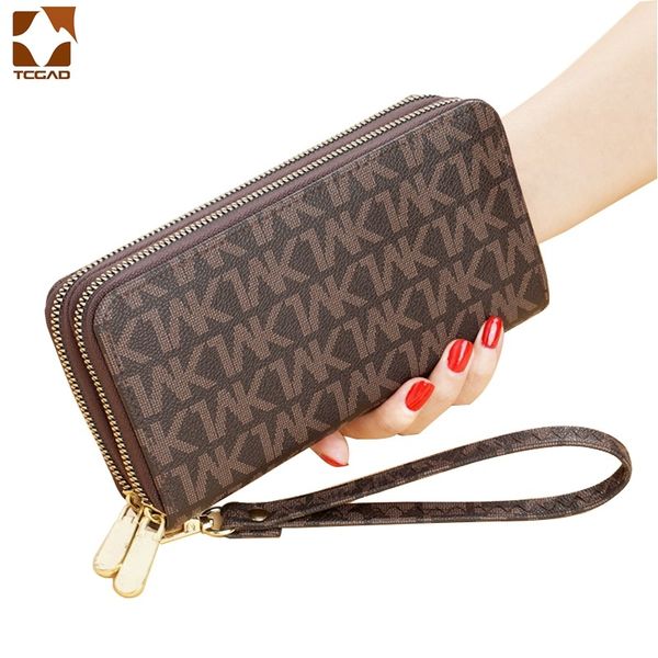 

women long wallets double zipper clutches purse big letter fashion wristlet wallet phone portfel damski card holder lady wallets, Red;black