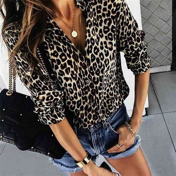 

fashion work women long sleeve leopard blouse ladies office v neck print chiffon shirt party dames blusas elegante plus size 210326, White