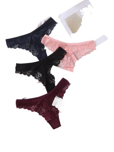 

6pack floral lace thong set m3pv#, Black;red