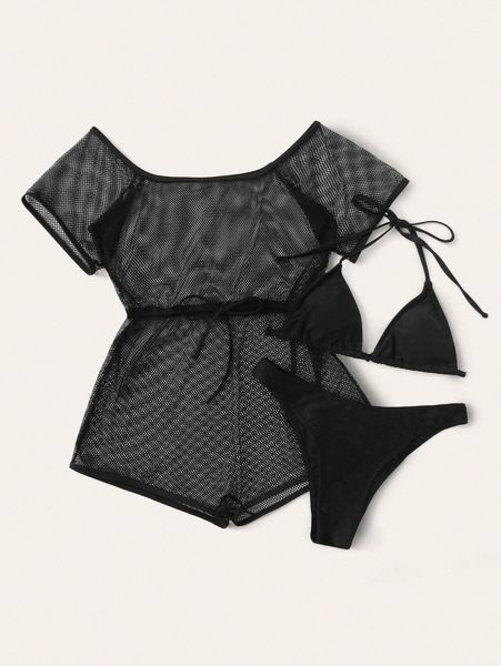 

plain halter triangle bikini swimsuit with cover up q5ed#, White;black