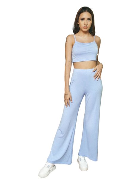 

x domelipa solid crop cami & flare leg pants z8en#, White