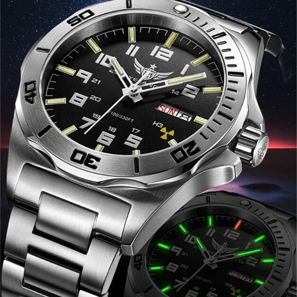 Yelang Men Tritium Light Watch T100 Movimento Automático Japão 24 Jewels Data Dial Sapphire Rotado Dial Rotado WR100M Watch Mechanical Watch T200324