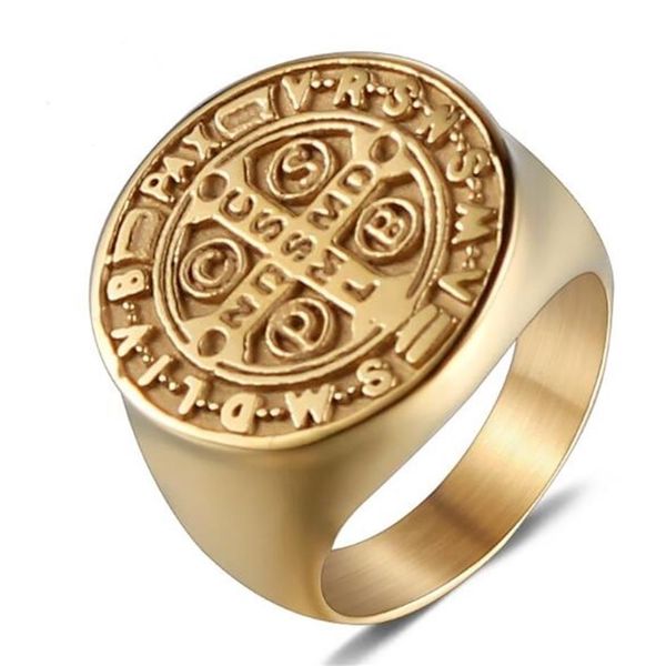

classical 316l stainless steel religious gold ring for men punk style viking across ring titanium steel and accepted masons293w, Golden;silver