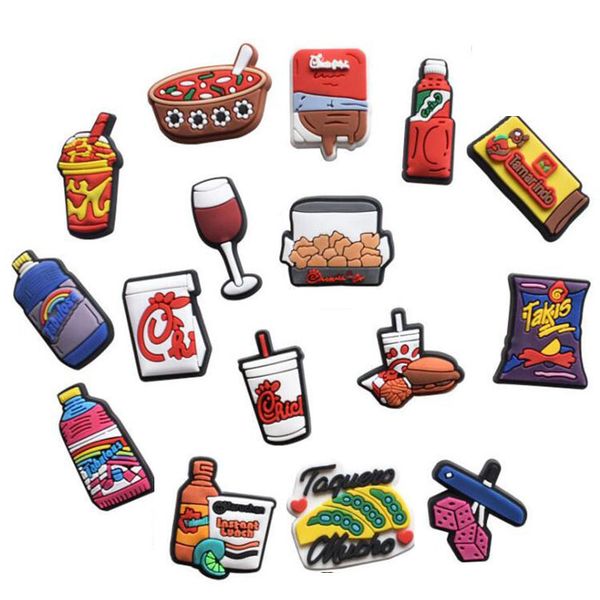 

fast delivery mexican shoe charms wholwsale fast food chick fil croc charm for shoes buckcle decoration party gift, White;pink