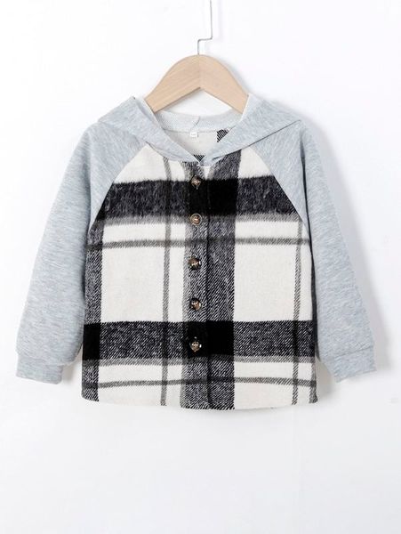 

toddler boys plaid raglan sleeve hooded coat she, Blue;gray